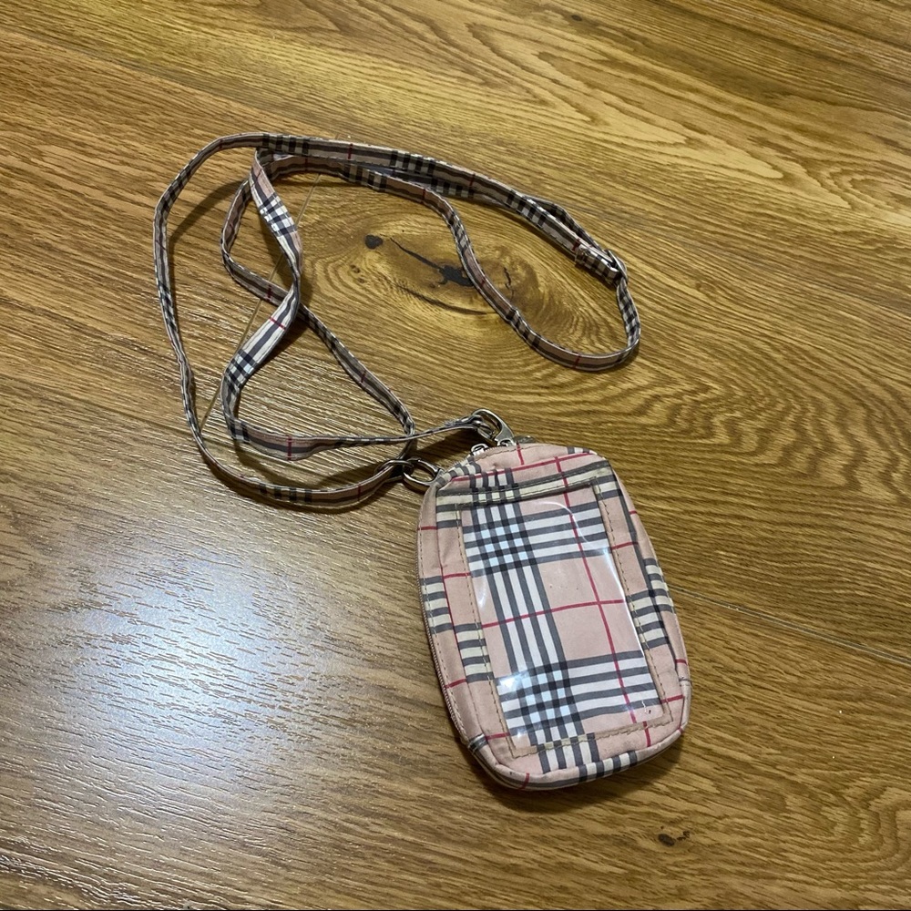 Plaid mini wallet with straps